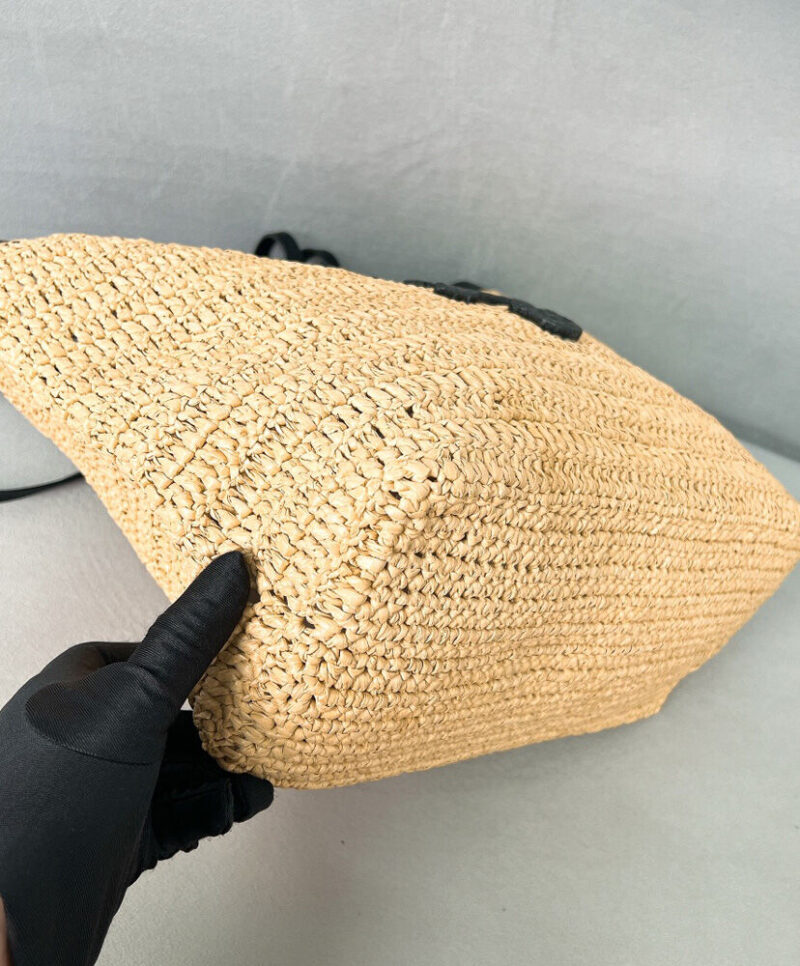 Prada Medium Crochet And Leather Tote Bag 1BG499 Apricot